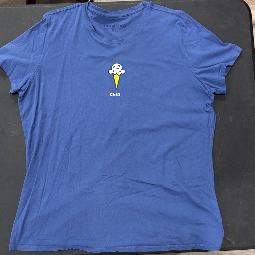 Life Is Good Blue Tee with Ice Cream Graphic